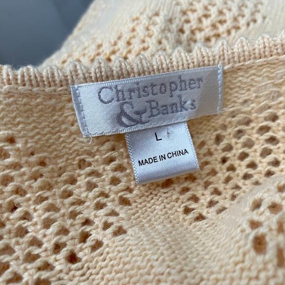 Christopher & Banks Size Large Butter Yellow Crochet Star Cardigan Preppy Shrug - Picture 5 of 9